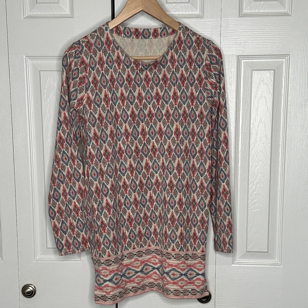 J. Jill Luxe Supreme Forward Seam Tunic Ladies M 20" P2P Geometric Top EUC